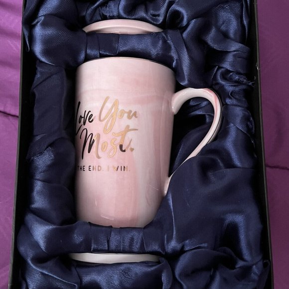 14 oz Pink Marble Mug Gift Set with Box, "Love you Most, The End, I win." - Picture 1 of 5